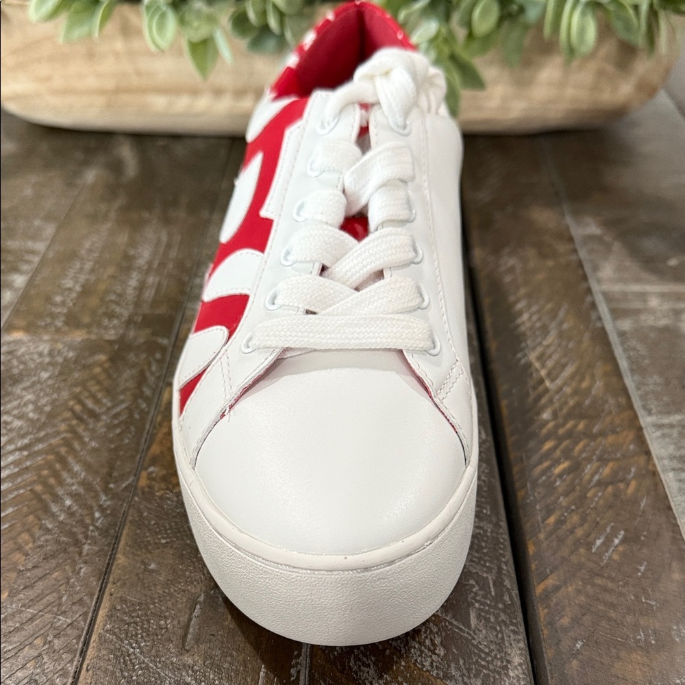 NWT Michael Kors Poppy Graphic Logo Leather Sneakers - White/Red - Size 7 1/2 - Picture 8 of 15